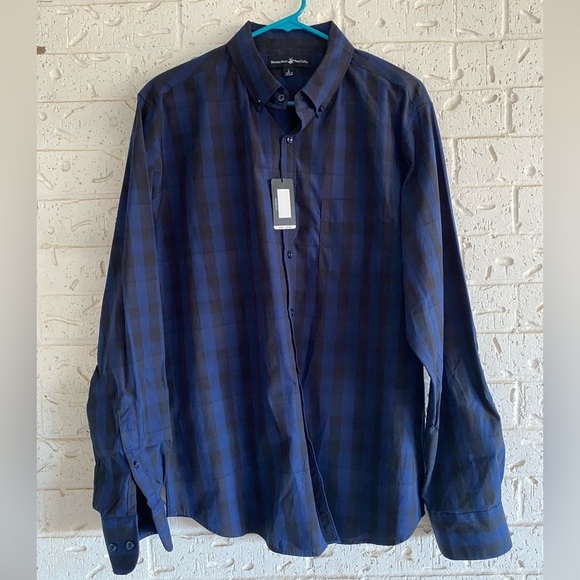 NWT Beverly Hills Polo Club Navy Plaid Shirt - Picture 7 of 7